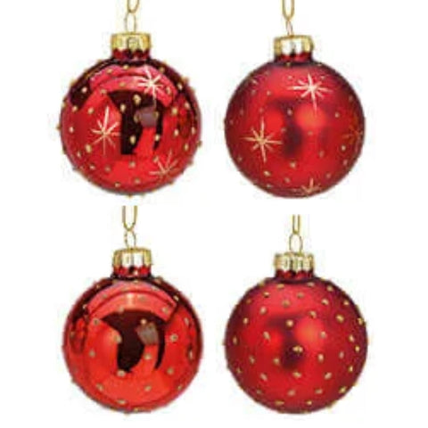 Weihnachtskugel aus Glas Rot Gold 6 cm 4er Set