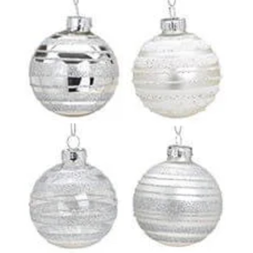 Weihnachtskugel aus Glas Weiß Silber 6 cm 4er Set