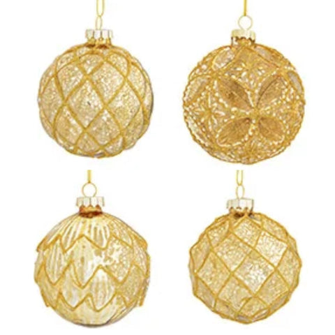 Weihnachtskugel aus Glas Gold 3D-Muster 8 cm 4er Set