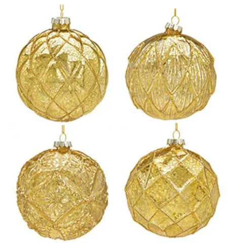 Weihnachtskugel aus Glas Gold 3D-Muster 10 cm 4er Set