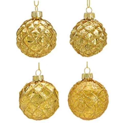 Weihnachtskugel aus Glas Gold 3D-Muster 6 cm 4er Set