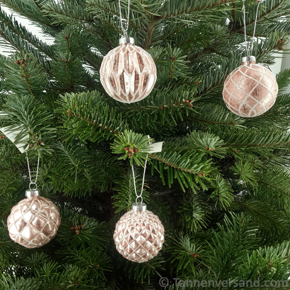 Weihnachtskugel aus Glas Pink Silber 8 cm 4er Set 1