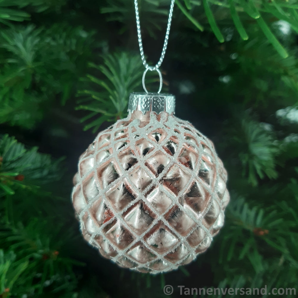 Weihnachtskugel aus Glas Pink Silber 8 cm 4er Set 5