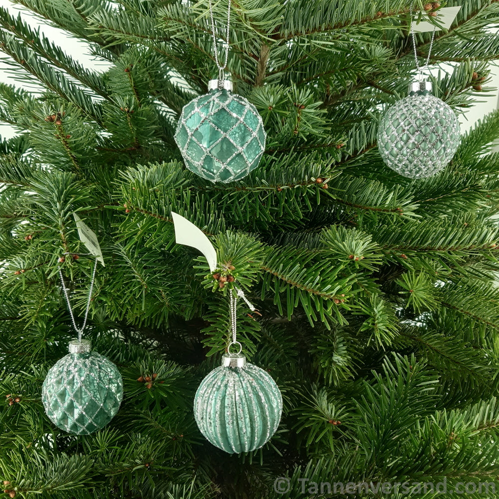 Weihnachtskugel aus Glas Türkis Silber 6 cm 4er Set 1