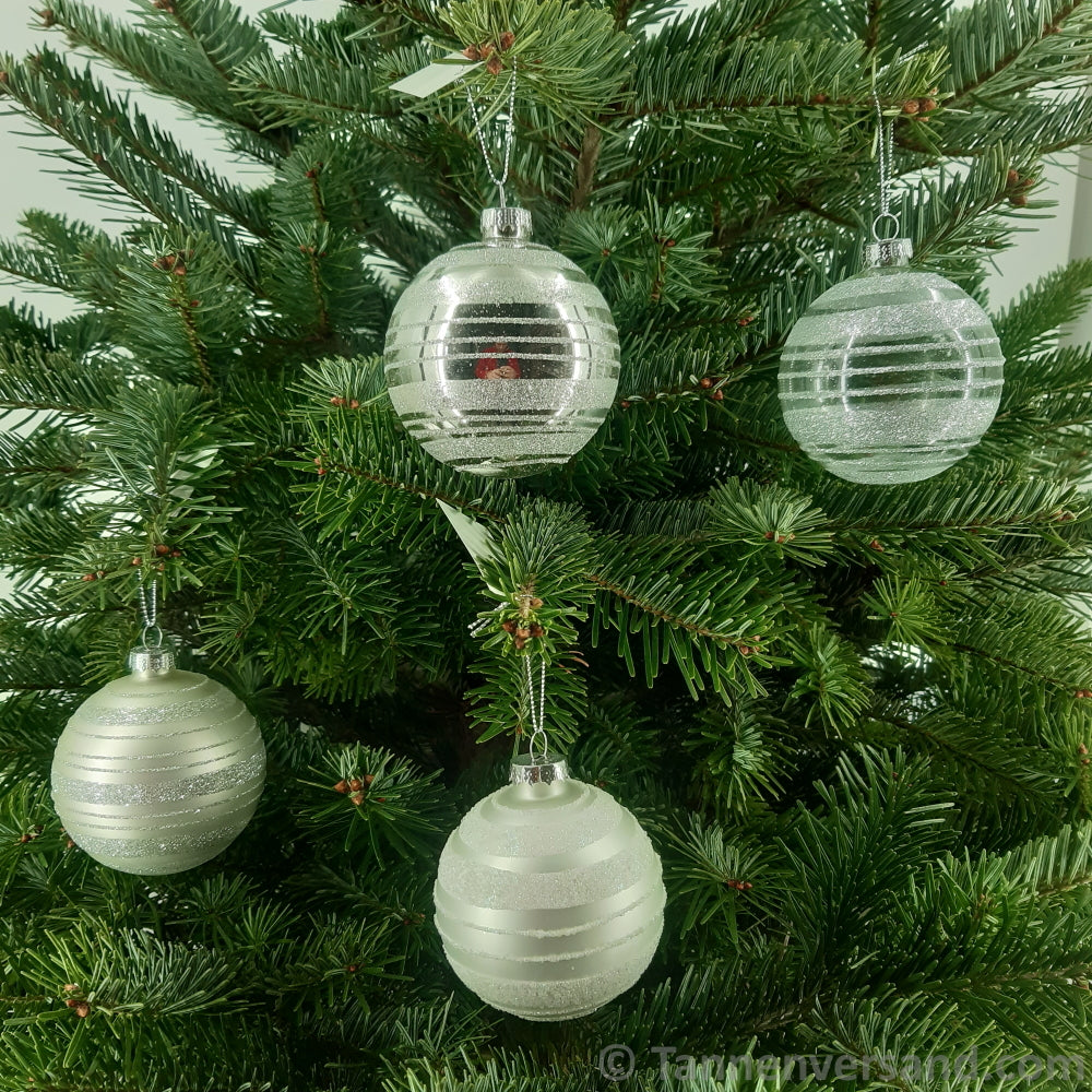 Weihnachtskugel aus Glas Weiß Silber 8 cm 4er Set 1