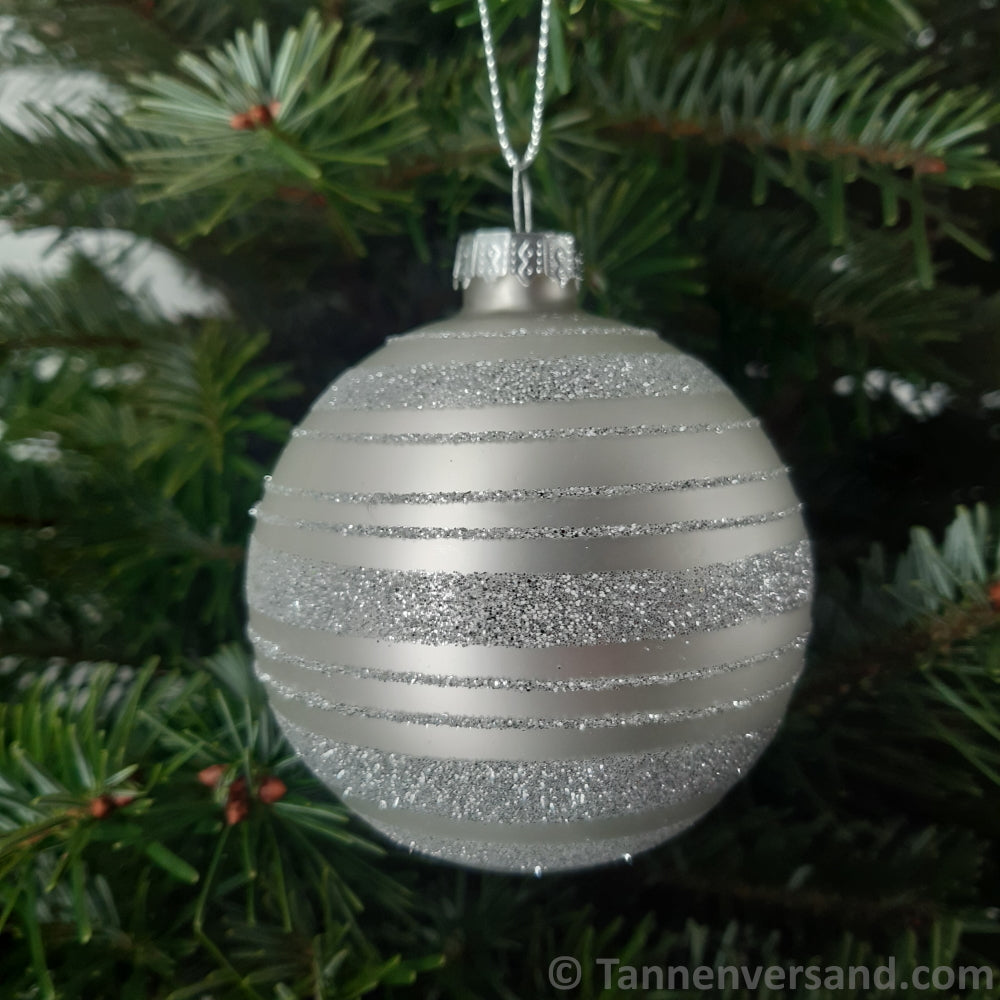 Weihnachtskugel aus Glas Weiß Silber 8 cm 4er Set 3