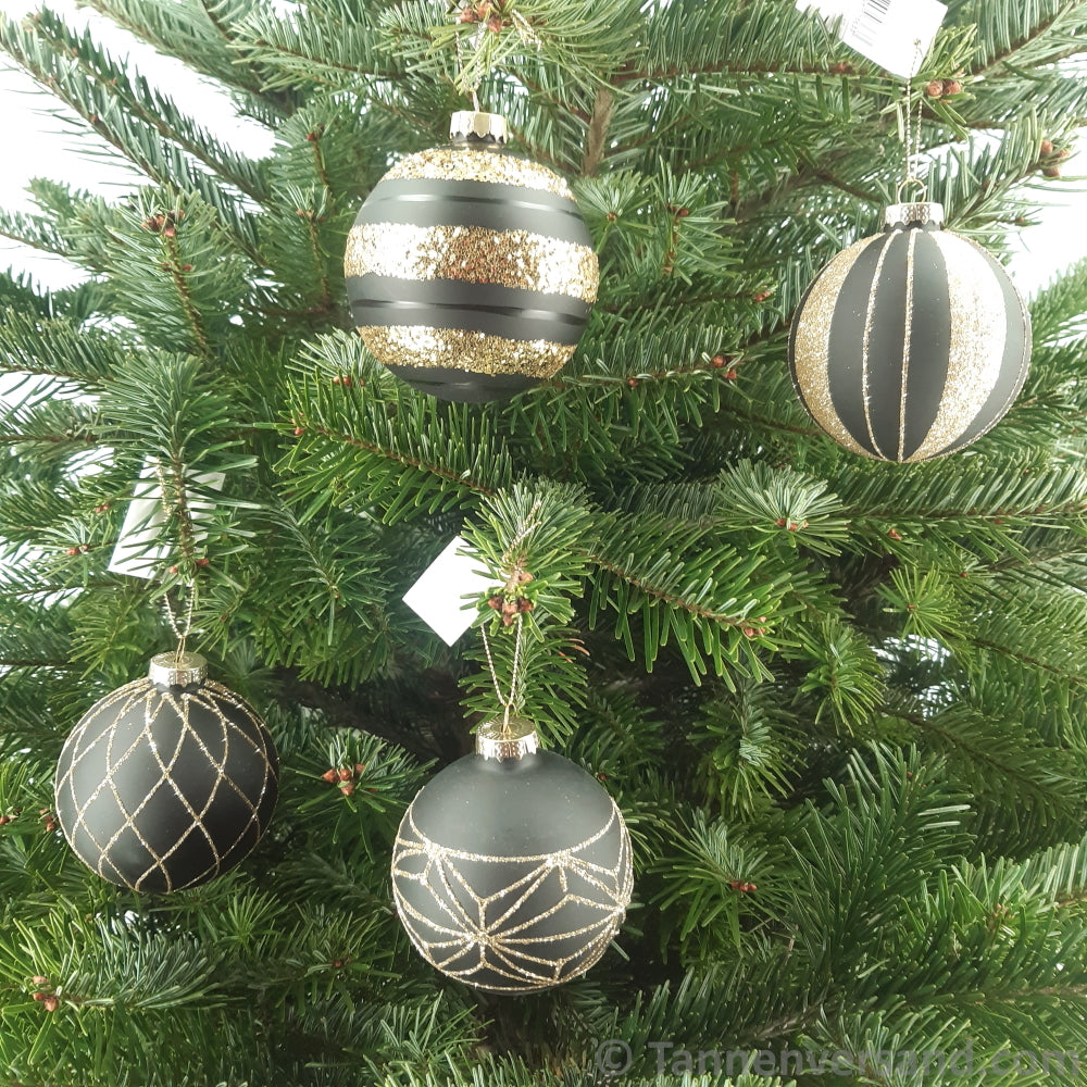 Weihnachtskugel aus Glas Schwarz Gold 8 cm 4er Set 1