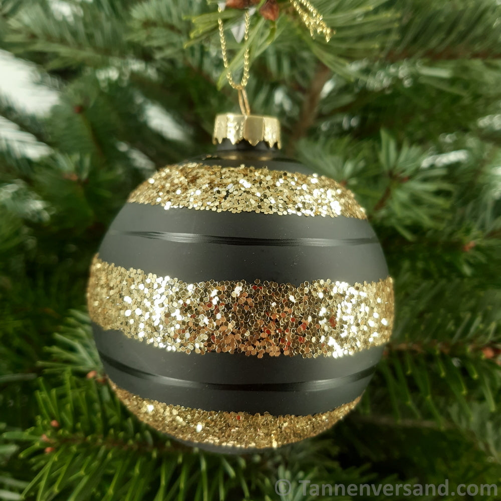 Weihnachtskugel aus Glas Schwarz Gold 8 cm 4er Set 2