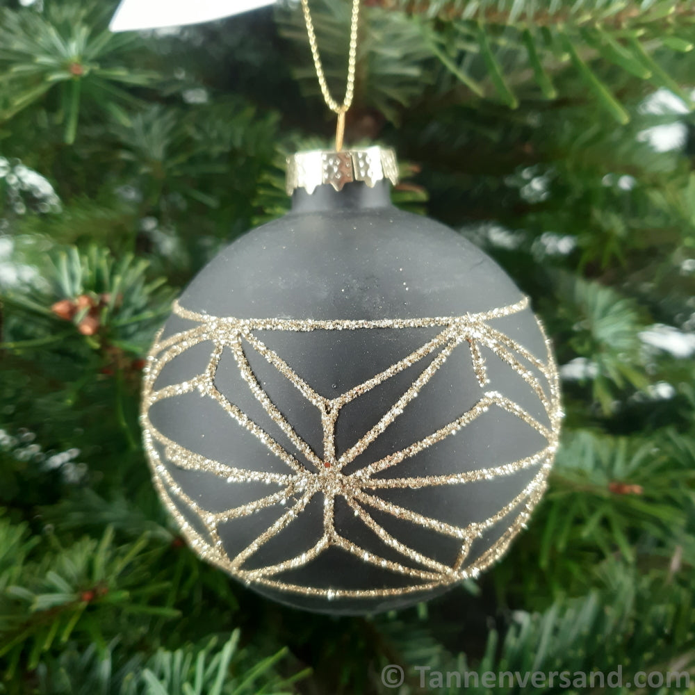 Weihnachtskugel aus Glas Schwarz Gold 8 cm 4er Set 5