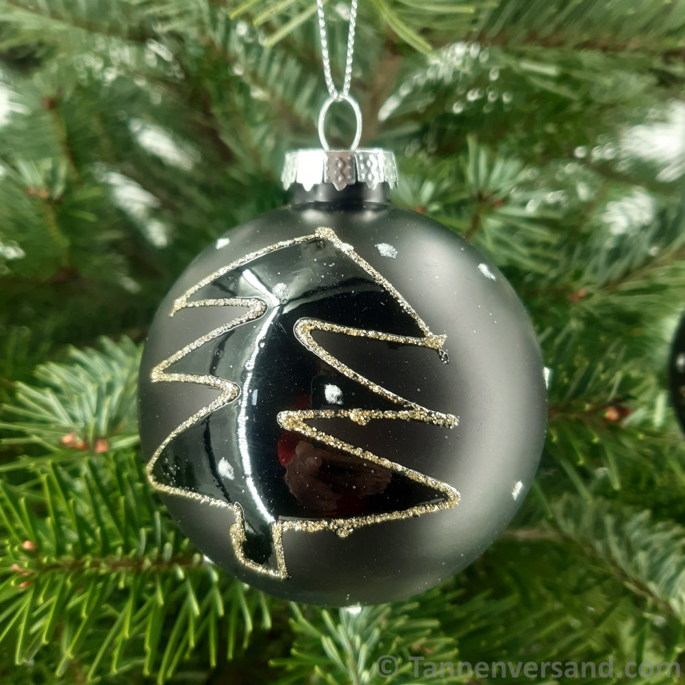 Weihnachtskugel aus Glas Schwarz Gold Motiv 8 cm 4er Set 3