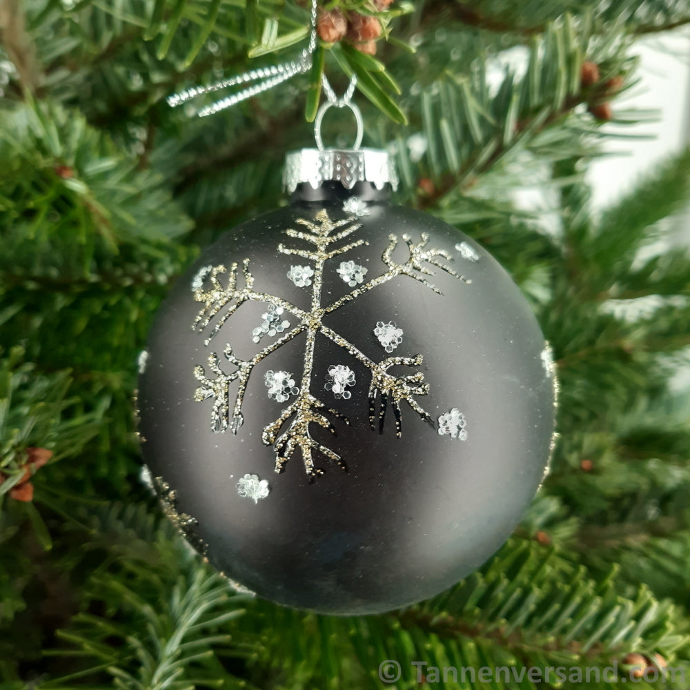 Weihnachtskugel aus Glas Schwarz Gold Motiv 8 cm 4er Set 5