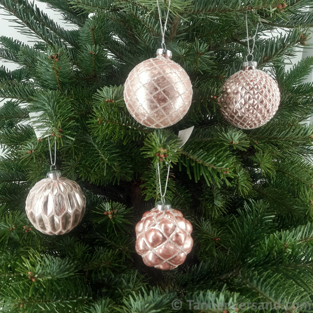 Weihnachtskugel aus Glas Pink Silber 8 cm 4er Set 1