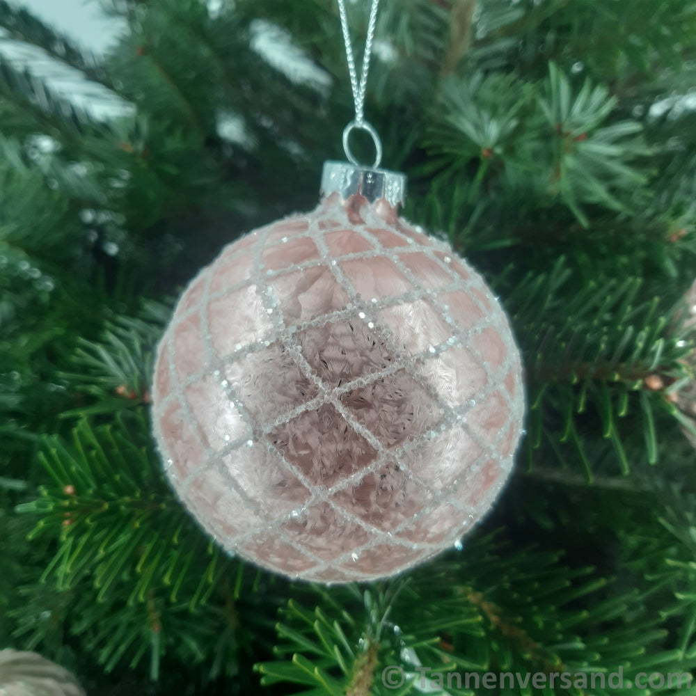 Weihnachtskugel aus Glas Pink Silber 8 cm 4er Set 2