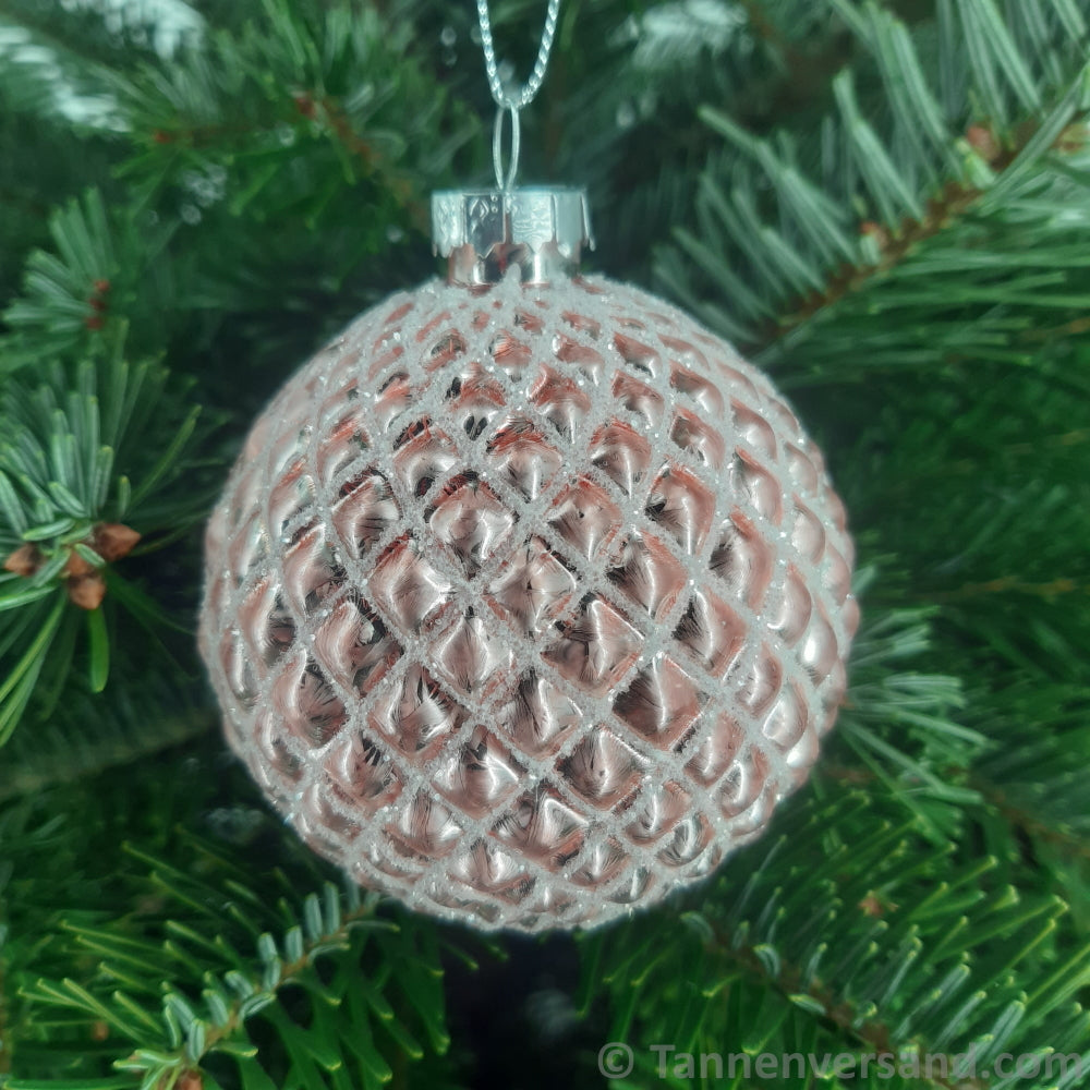 Weihnachtskugel aus Glas Pink Silber 8 cm 4er Set 3