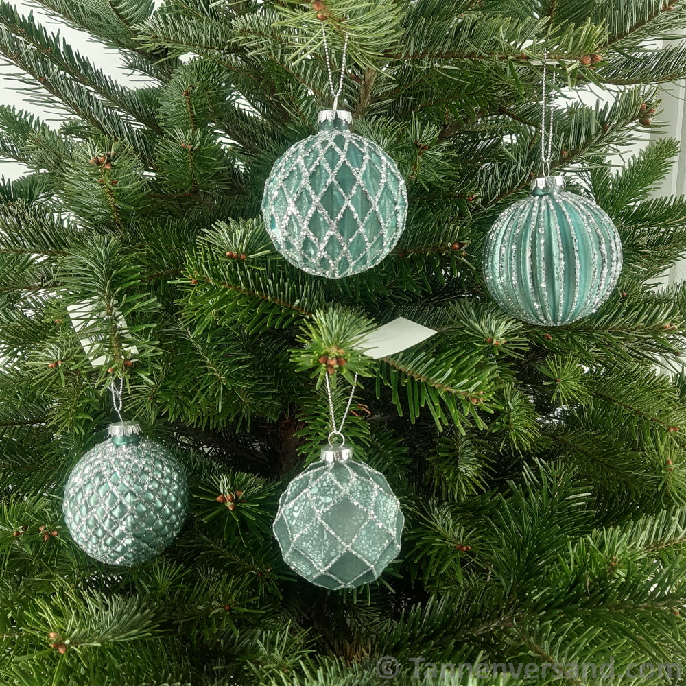 Weihnachtskugel aus Glas Türkis Silber 8 cm 4er Set 1