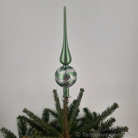 Baumspitze aus Glas Mistelgrün Silber Matt 31 cm