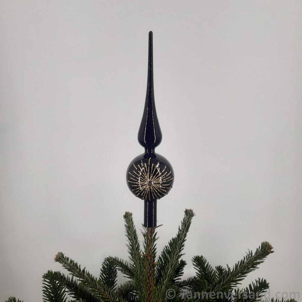 Baumspitze aus Glas Schwarz Gold Glanz 31 cm