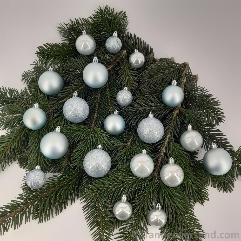 Weihnachtskugel Bruchfest Nebelblau 6 cm Glanz Matt Glitter Mix 1
