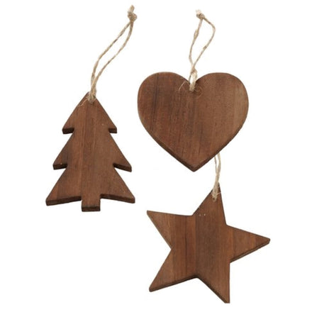 Anhänger Tanne Herz Stern aus Holz Natur 12 x 22 cm 3er Set