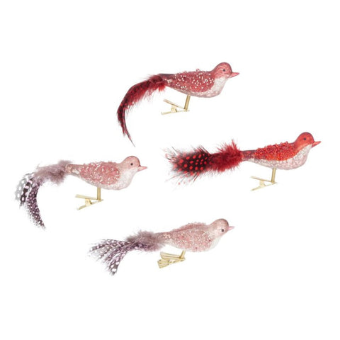 Anstecker Vogel aus Glas "Red Swarm" 9 x 6 cm 4er Set