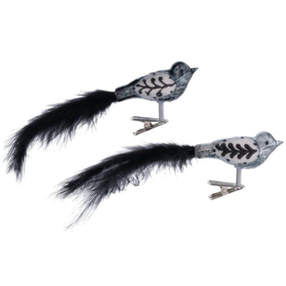 Anstecker Vogel aus Glas Silber Schwarz 9 x 6 cm 2er Set