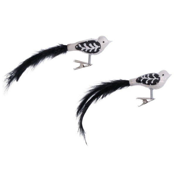 Anstecker Vogel aus Glas Weiß Schwarz 9 x 6 cm 2er Set
