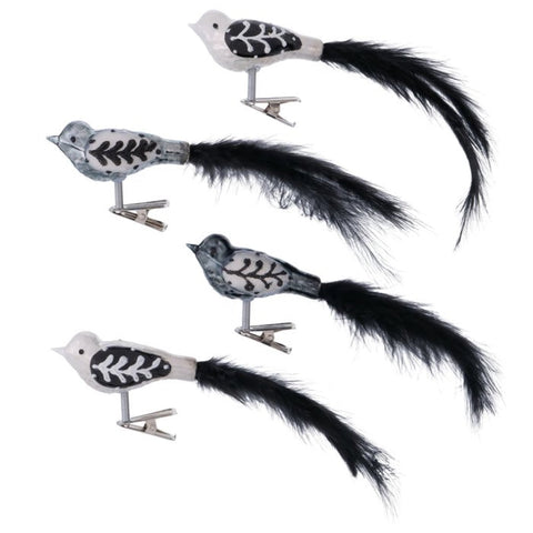 Anstecker Vogel aus Glas "Black Elegance" 9 x 6 cm 4er Set