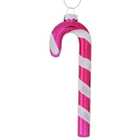 Anhänger Zuckerstange Candy aus Glas Pink Weiß Glanz 11 cm