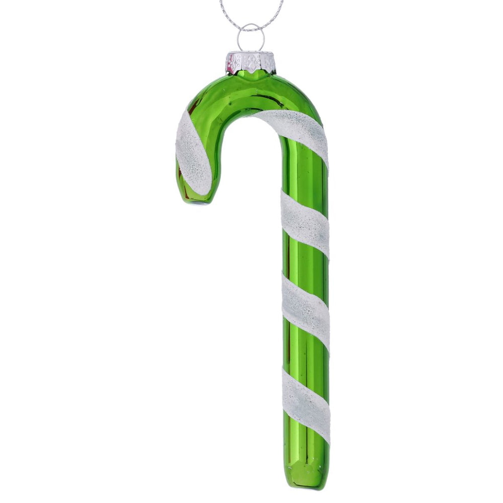 Anhänger Zuckerstange Candy aus Glas Grün Weiß Glanz 11 cm