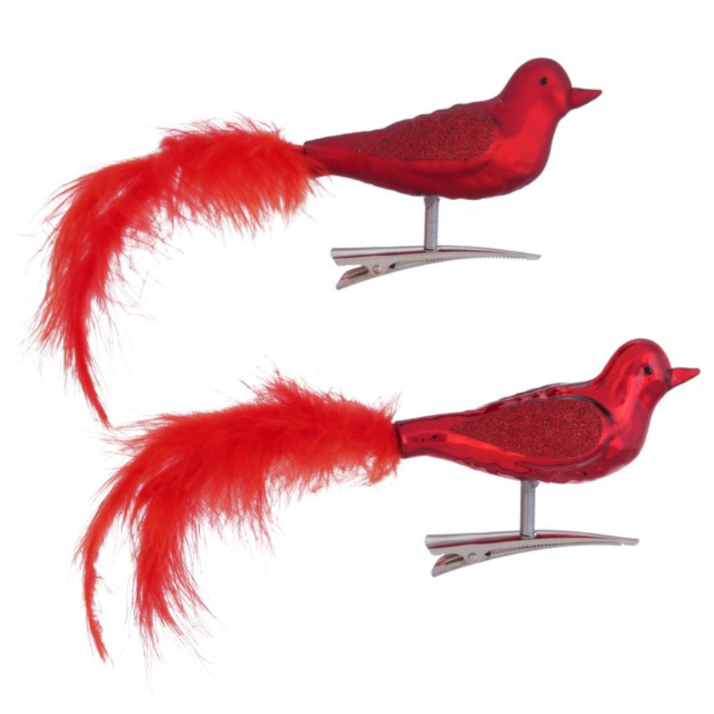 Anstecker Vogel aus Glas Rot 16 x 6 cm 2er Set