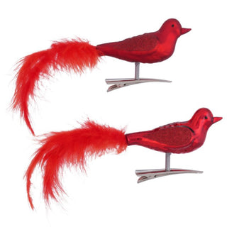 Anstecker Vogel aus Glas Rot 16 x 6 cm 2er Set