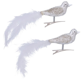 Anstecker Vogel aus Glas Silber 15 x 6 cm 2er Set